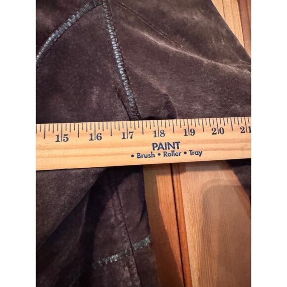 Brown Suede Hooded Coat Jacket with Faux Fur Trim, Women's - Picture 7 of 8